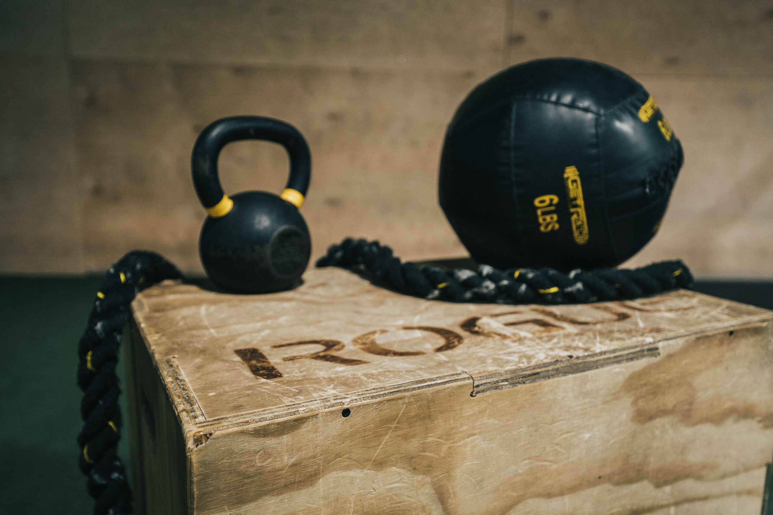 HIIT workout gear sitting on a box for crossfit